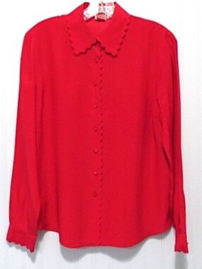 Starington Scarlet Red Scalloped Edging Formal Silk Blouse, Size 4